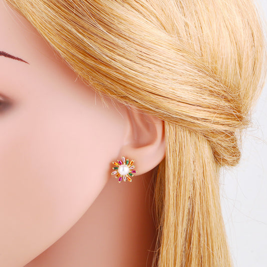 Alloy Pearl Flower Earrings MYA002ES048