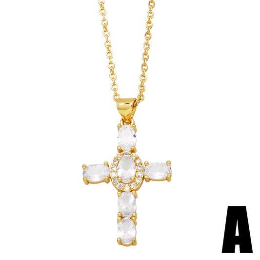 Alloy Pearl Cross Necklace MYA002NE006