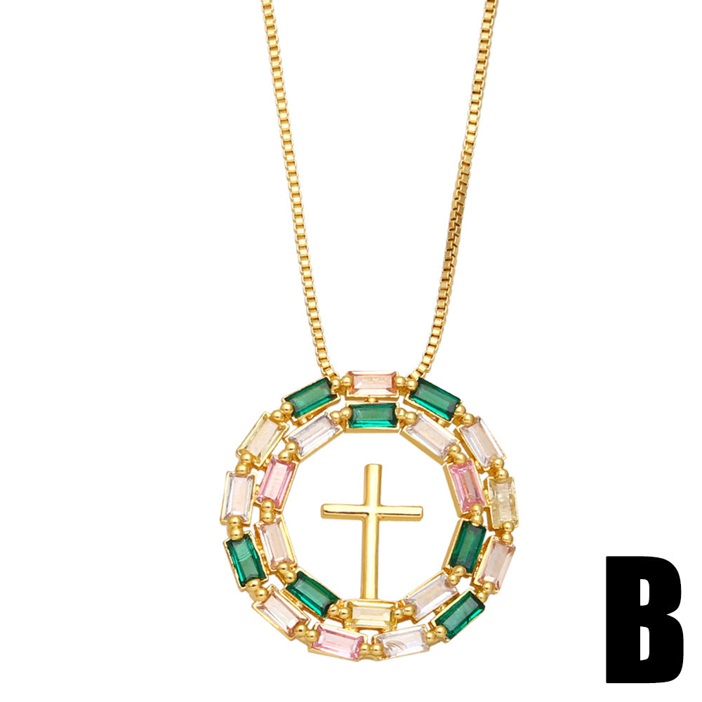 Alloy Zircon Geometric Cross Necklace MYA002NE025