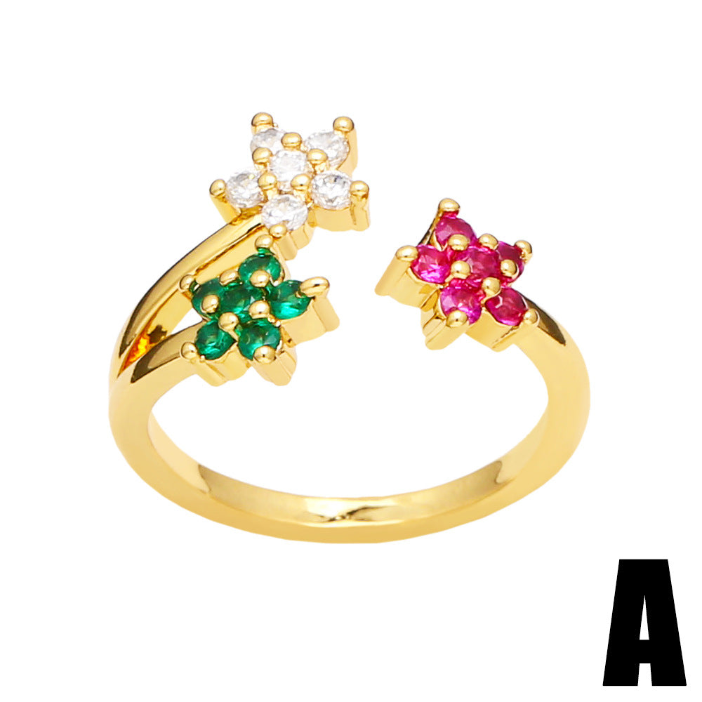 Alloy Set Colorful Zircon Flower Ring MYA002RS031