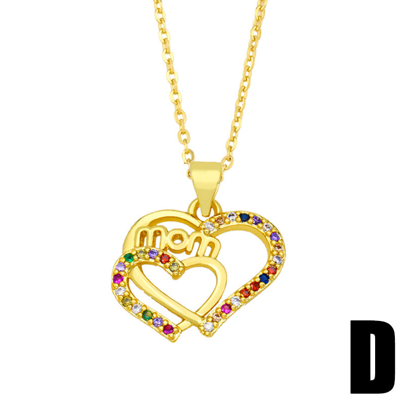 Alloy colored zircon peach heart necklace MYA002NE054