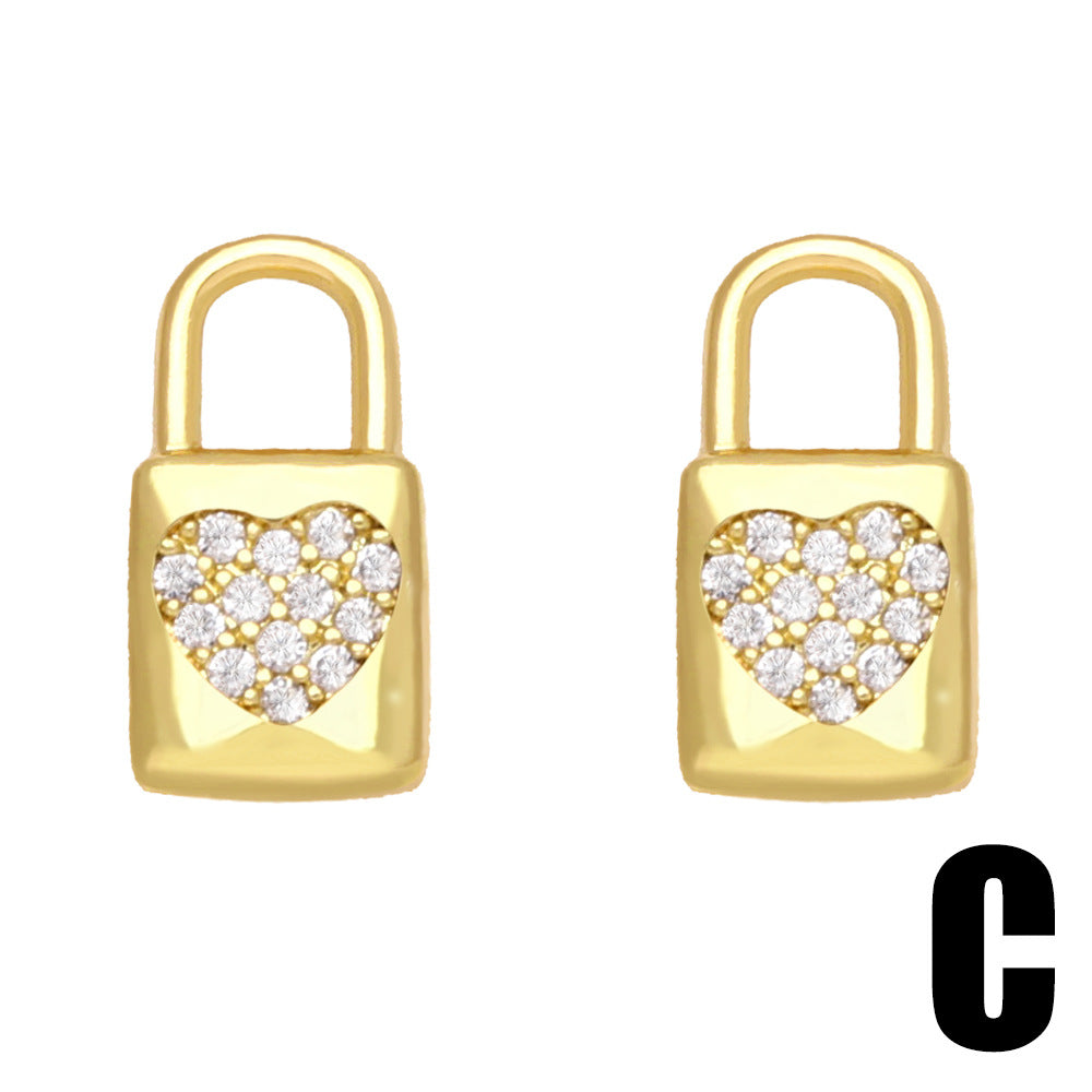 Alloy Diamond Heart Lock Earrings MYA002ES041